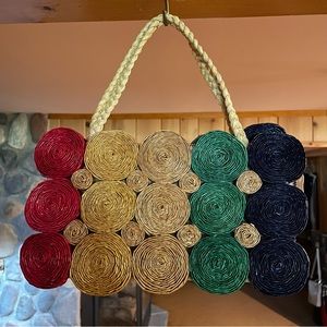 Vintage Straw Handbag Colorful Circle Design~~Very Good Condition